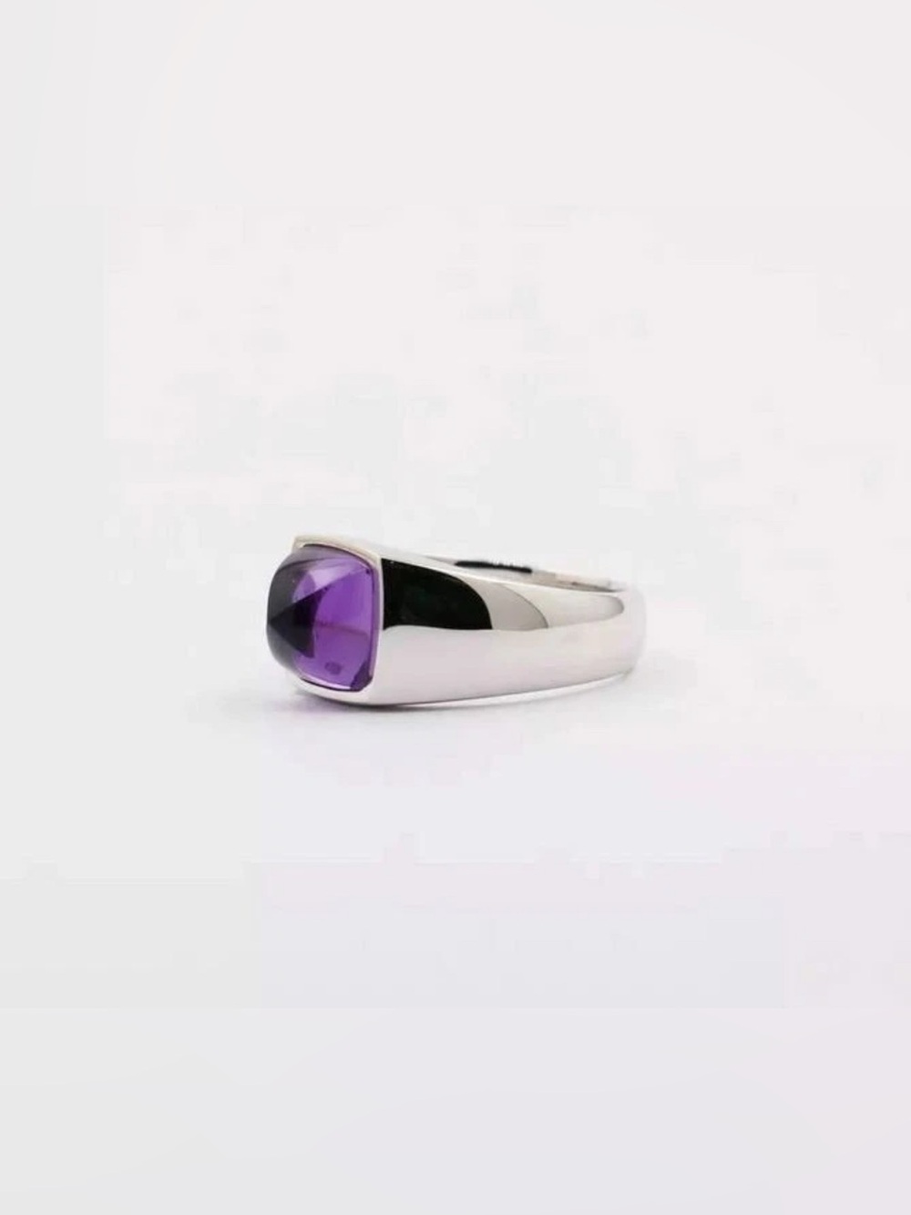 Natural Amethyst Cabochon Polished Sterling Silver Signet Ring